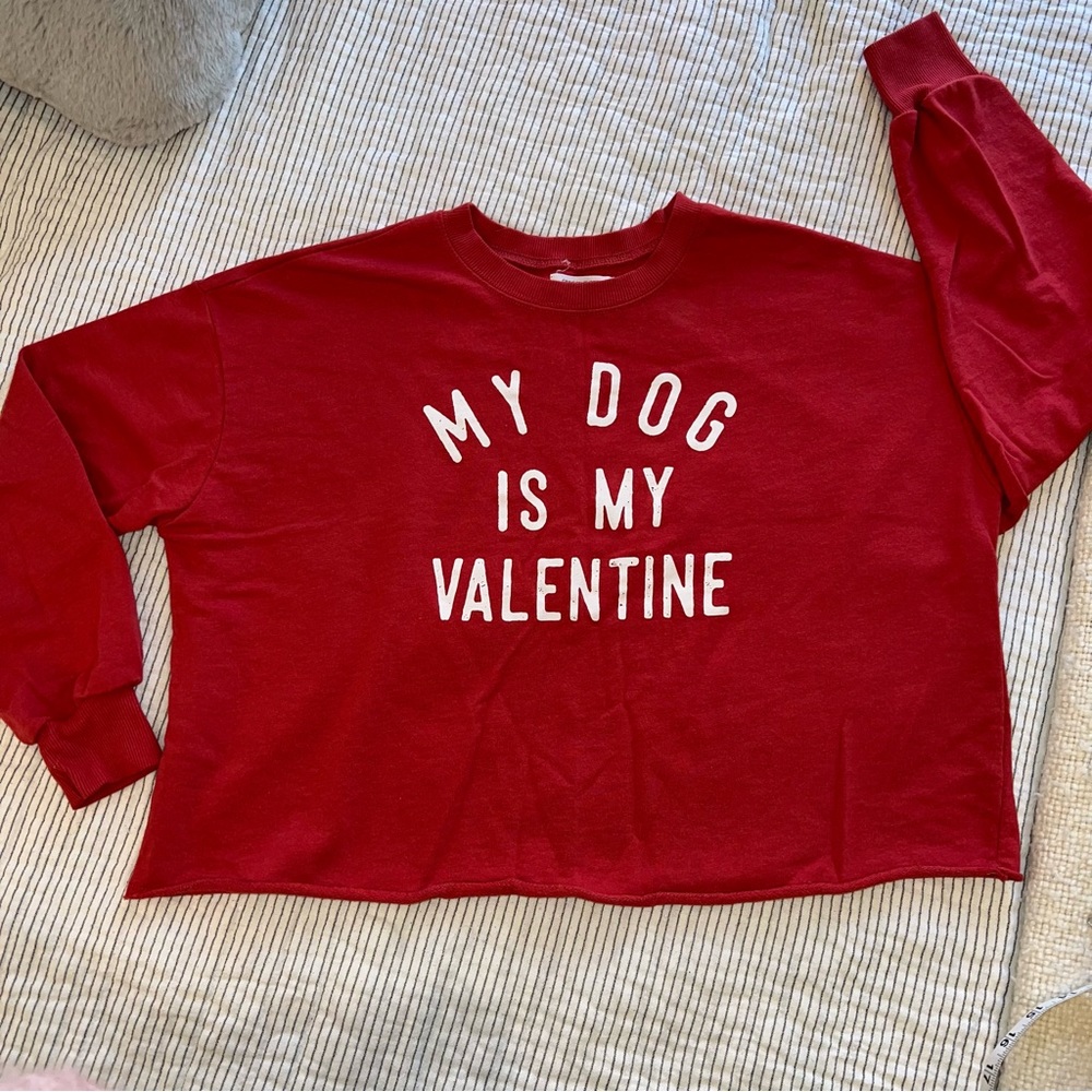 Like New Red Cropped Dog Valentine Sweatshirt medium